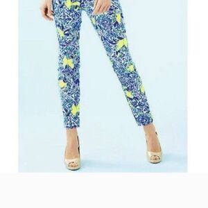 Women's Lilly Pulitzer Blue and Yellow Kelly Ankle Pants Size 10.